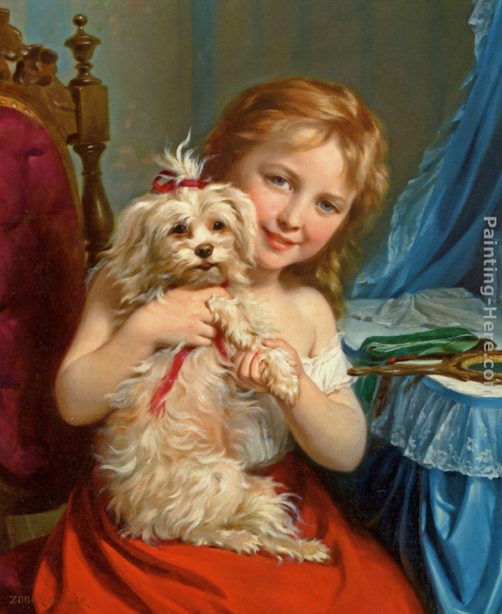 Fritz Zuber-Buhler Young Girl with Bichon Frise